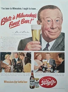 1952 Blatz Beer Print Ad, Milwaukees Bert Lake Broadway Star - Foto 1 di 1