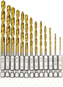 13 Pcs HSS Drill Bit Set Hexagon Tool Handle Used For Cordless Screwdriver - Picture 1 of 12