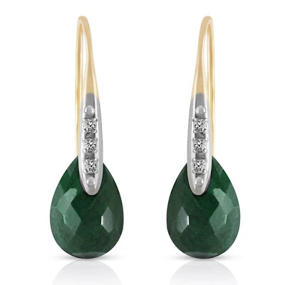14K. PENDIENTES ANZUELO ORO MACIZO CON DIAMANTES Y ZAFIROS VERDES TEÑIDOS COLGANTES Foto 1 de 4