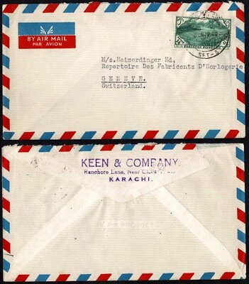 1960 Pakistan 2A Mangla airmail cover to Geneva KEEN & Co. Karachi corner card - Image 1 of 3