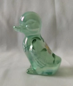 Fenton Art Glass Iridescent Green Hand Painted Duckling Signed By C.Curr . - Picture 1 of 9