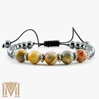 Adjustable Crazy Agate & Hematite Bracelet – Natural Gemstones, Fits 6"-9" - Image 1 of 4