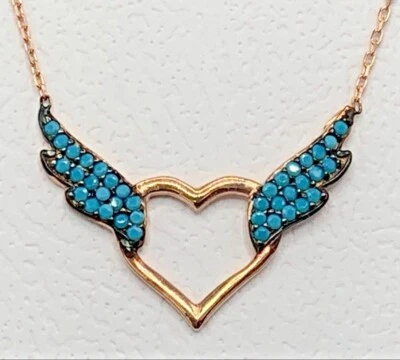 Herz mit Engelsflügel  Kette  Türkis 925er Silber - Bild 1 von 4