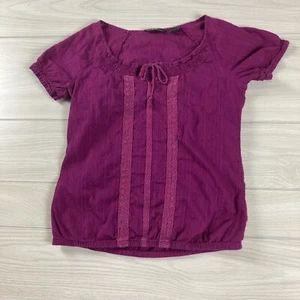 Eddie Bauer Sz XS Top Purple Peasant Style Tie Loose Sheer Lightweight Boho - Picture 1 of 12