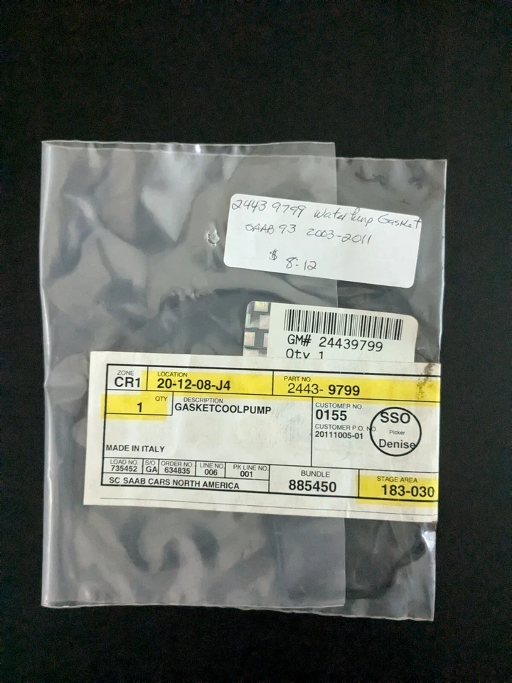 SAAB 24439799 NOS Genuine OEM Water Pump Gasket 9-3 03-11, 9-5 10-12 MAKE OFFER - Image 1 of 1