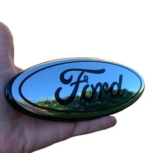 Ford Logo Emblem: Premium 7"  Black On Mirror Oval Chrome Logo for Grille - Bild 1 von 3