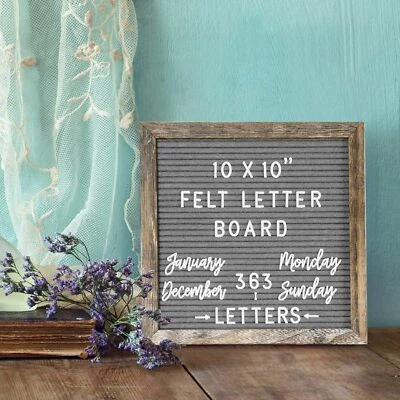 Changeable Felt Letter Boards 10x10 Inches, Rustic Wood Frame G Size: 10*10 Gray - Image 1 of 4