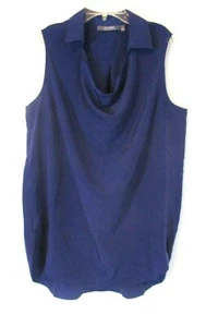 Lisa Rinna Collared Cowl Neck Shirt Blue Large Sleeveless A290728 Women ZN11 - Picture 1 of 6