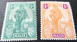 Malta 3 Stamp George V 1922 - 1/5d Green - 1d orange Purple SG: 124-125-142 MVLH