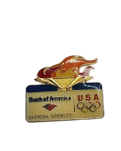 Vintage Bank Of America U.S. Olympics Flame Enamel Lapel Hat Tie Vest Pin Games - Picture 1 of 3