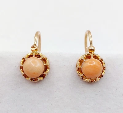 Dormeuses antique or rose 18k cabochon de corail (circa 1900) - Photo 1/4