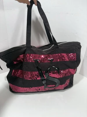 Bolso de Mano/Cartera Grande Victoria's Secret VS Logo Negro Rosa Lentejuelas Foto 1 de 4