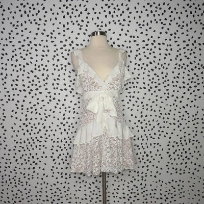 For Love & Lemons x Revolve White Ruffle Trim Lace V-Neck Mini Dress Size Small - Image 1 of 4
