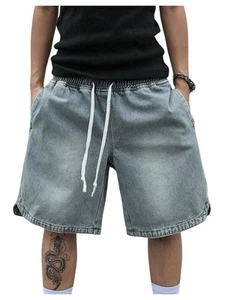 Men's Vintage Denim Shorts Baggy Jean Shorts Elastic Drawstring Waist Baggy J... - Picture 1 of 6