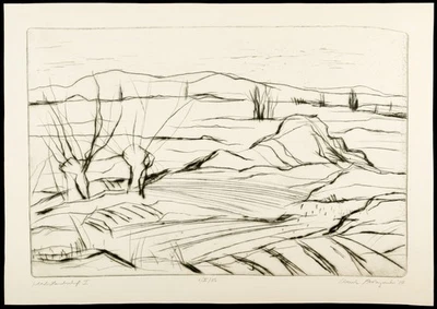 DDR "Herbstlandschaft I" 1987 Radierung Ursula STROZYNSKI (*1954 D) handsigniert - Bild 1 von 3