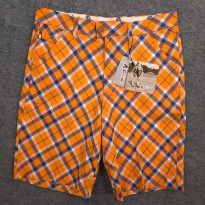 Royal & Awesome 短裤男式 32 Tangerine 格子格子休闲高尔夫 10 英寸内缝全新 — 第 1/4 张图片