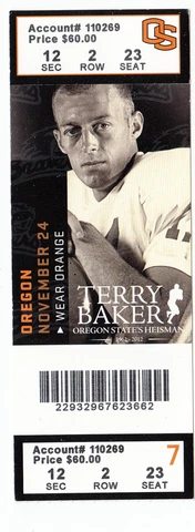 2012 OREGON STATE BEAVERS VS OREGON DUCKS FOOTBALL TICKET STUB 11/24 TERRY BAKER Cover