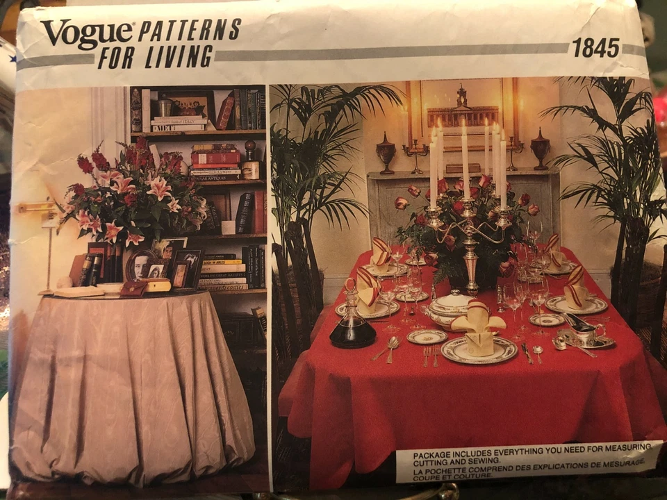 Vogue Pattern 1845 HOME DECOR TABLECLOTHS NAPKINS TABLE SKIRT TABLE COVER VTG - Image 1 of 2