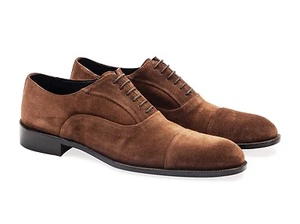 Mens Suede Oxford - Shoes. Made In Italy. Black Or Brown - Picture 1 of 10
