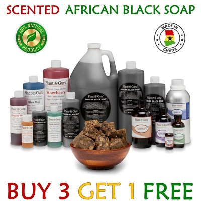 SCENTED African Black Soap Liquid Raw 100% Pure Organic Natural Body Face Wash - Image 1 of 4