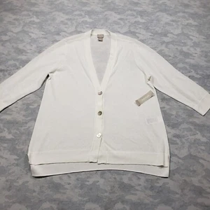 Chicos Cardigan Top Womens 2 US Large White Three Button 3/4 Sleeve Alabaster - Picture 1 of 12
