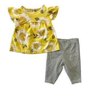 Ensemble de legging Capri 2 pièces pour filles florales et rayures jaune vert