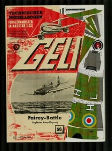 Orig. Geli Technischer Modellbaubogen Nr.56 Fairey Battle  1:33 + Folie - Bild 1 von 2