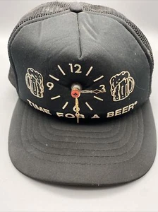 Time for A Beer Hat Cap Clock Black Trucker Mesh Adjustable Snapback WORKS - Picture 1 of 5