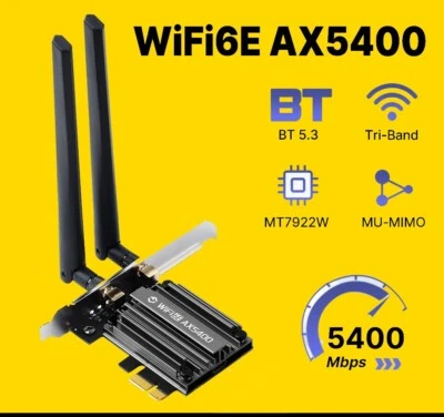 Desktop PC WLAN WIFI 6E Karte PCIe AX5400 DualBand BT5.3 MTK7922 LINUX AMD RZ616 - Bild 1 von 4