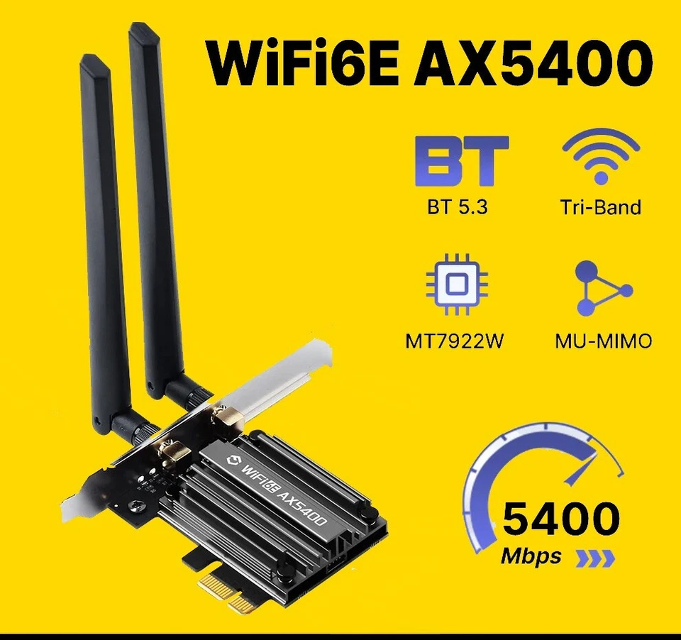 Desktop PC WLAN WIFI 6E Karte PCIe AX5400 DualBand BT5.3 MTK7922 LINUX AMD RZ616 - Bild 1 von 4