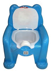 New Blue Easy Clean Kids Toddler Bear Potty Training Chair Seat Removable Lid