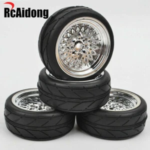 4x 12mm Hex Rubber Flat Racing On Road Car Tires w/Wheel Rim for 1:10 RC HPI HSP - Picture 1 of 9