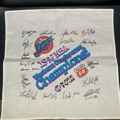 Vtg Utah Jazz 1997 NBA Western Conference Champions! Rally Towel Banner, KJZZ TV - Image 1 of 4