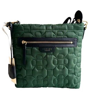 RADLEY Finsbury Park Flower Quilt Dark Green Medium Zip Top Crossbody Bag - New - Picture 1 of 8