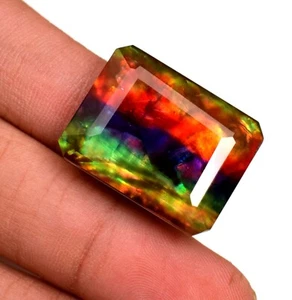 Natural Ammolite Gemstone Red Green Faceted Emerald Cut Huge 28.15 Ct TREATED - Bild 1 von 5
