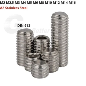 Flat Point Grub Screws Allen Socket Bolts DIN 913 A2 Stainless Steel M2 M3 -M16 - Picture 1 of 19