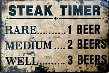 BBQ Steak Timer Metal Wall Sign 12" x 8"