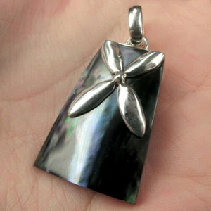 Natural Dark Pen Shell 925 Sterling Silver Pendant Jewellery Hand Made - Picture 1 of 3
