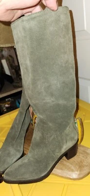  Diane Von Furstenberg DVF Gris Gamuza Botas Altas Tacón Bloque Talla 6 1/2 M  Foto 1 de 4