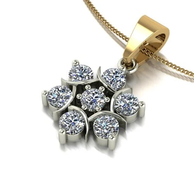 Womens Necklace Round 1 Carat GLI Lab Grown 18k Multi-Tone Gold Pendant Diamond - Image 1 of 4