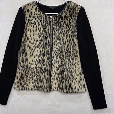 Suéter Cárdigan Ann Taylor Leopardo Piel Sintética Mujer M Chaqueta Tejida Negro Tostado NUEVO Foto 1 de 4