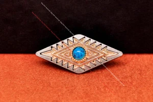 10X Western Gold Rhombus Leathercraft Belt Wallet Blue Turquoise Conchos Decor - Picture 1 of 50