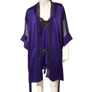 Victorias Secret Gold Label Vintage Robe + Chemise Night Gown Purple Set Size S - Picture 1 of 11