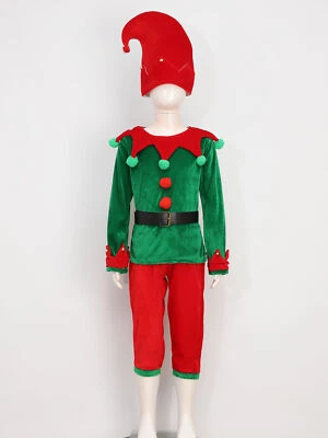Kids Cute Christmas Elf Costume Santa Cosplay Outfit Xmas Party Festive Dress Up - Image 1 of 2