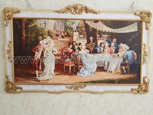 QUADRO DA SALA CON SCENA FRANCESE CORNICE IN LEGNO PANNA E FOGLIA ORO - Imagen 1 de 1