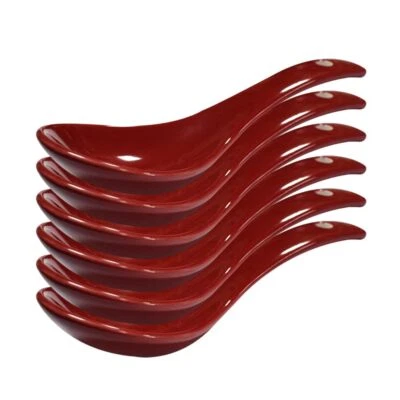 6 pçs colher de sopa vermelha escura fundo redondo Ásia porcelana cerâmica arroz chi... - Imagem 1 de 4