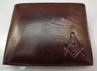New Genuine Leather BROWN Masonic Freemason Embossed Square & Compass WALLET