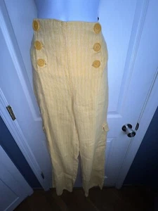 Pantalones acampanados de carga amarillos pequeños de lino cintura alta botones Lagenlook S primavera - Imagen 1 de 15