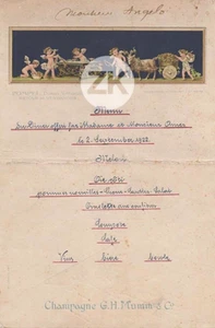 MENU Cinema Jean ANGELO AUTOGRAPHES Ames Film muet Pompeï Champagne MUMM 1922 - Foto 1 di 2