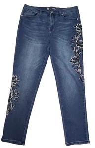 DG2 Diane Gilman Petite 10P Jeans Embroidered Floral Skinny Stretch Blue - Picture 1 of 9